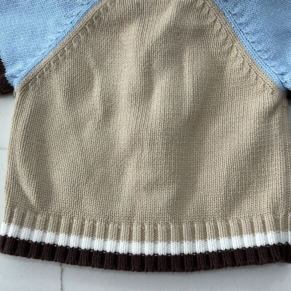 Carter's | Infant Boys Football Letterman Blue Tan Zip Knit Cardigan Sweater 0-3 - Picture 12 of 14